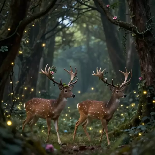 Deer Pair Forest Walk