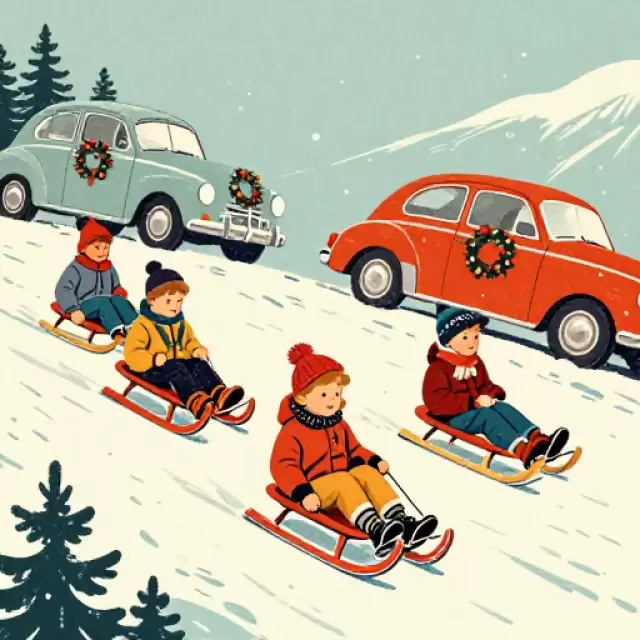 Retro Sledding Scene