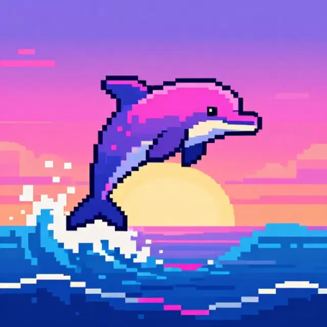 Pixel Synthwave Dolphin