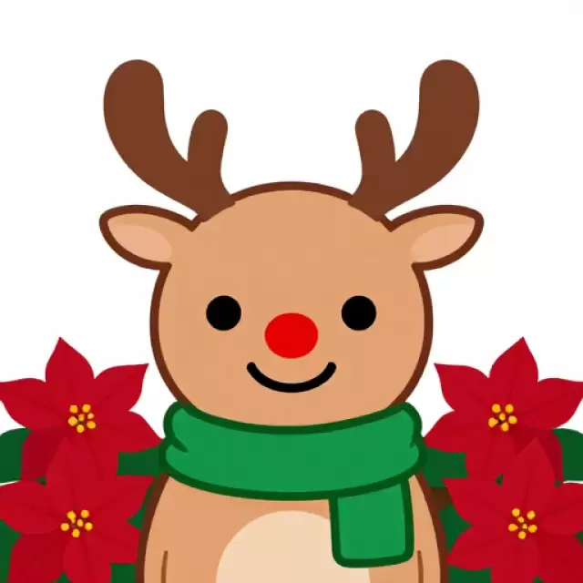 Vector Reindeer in Poinsettia Field