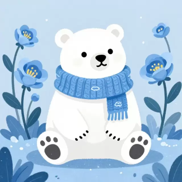 Vector Polar Bear in Frosty Florals