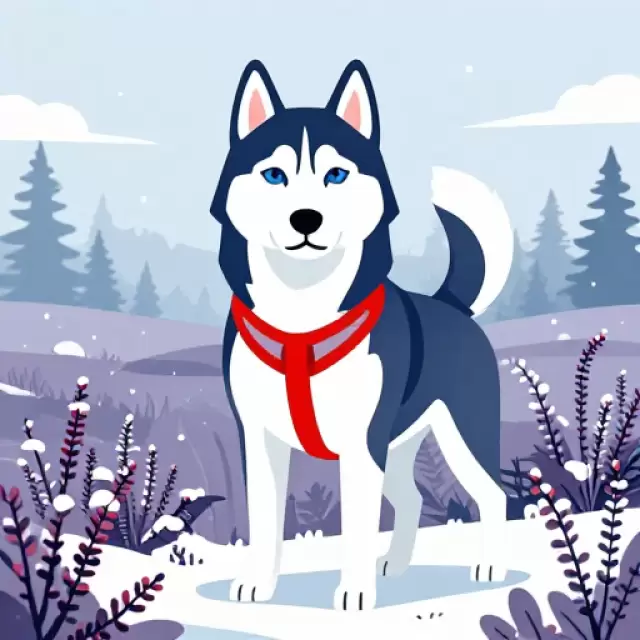 Vector Husky in Snowy Heather