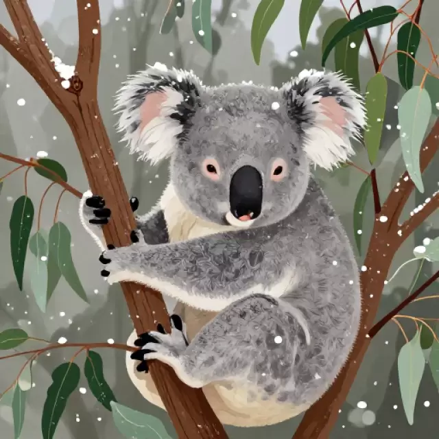 Vector Koala in Eucalyptus Snow