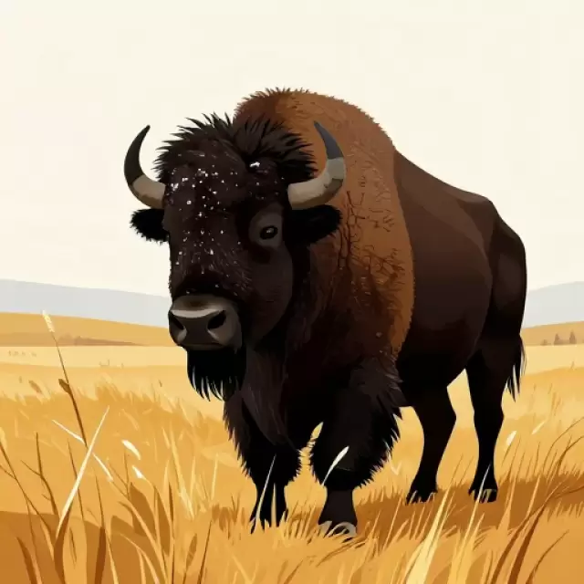 Vector Bison in Prairie Grass Snow