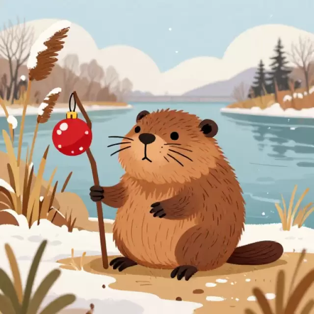 Vector Beaver with Ornament Stick