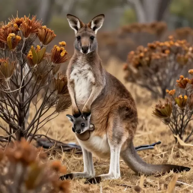 Vector Kangaroo with Joey in Pouch