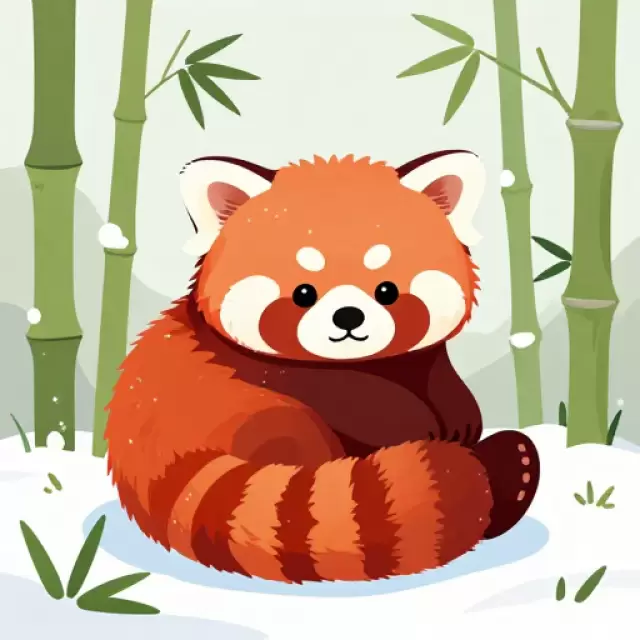 Vector Red Panda in Bamboo Grove Snow