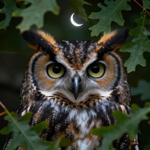 Owl in Moonlit Oak