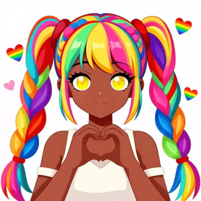Black Girl with Colorful Braided Twintails