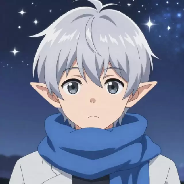 Silver-haired Elf Boy with Blue Scarf