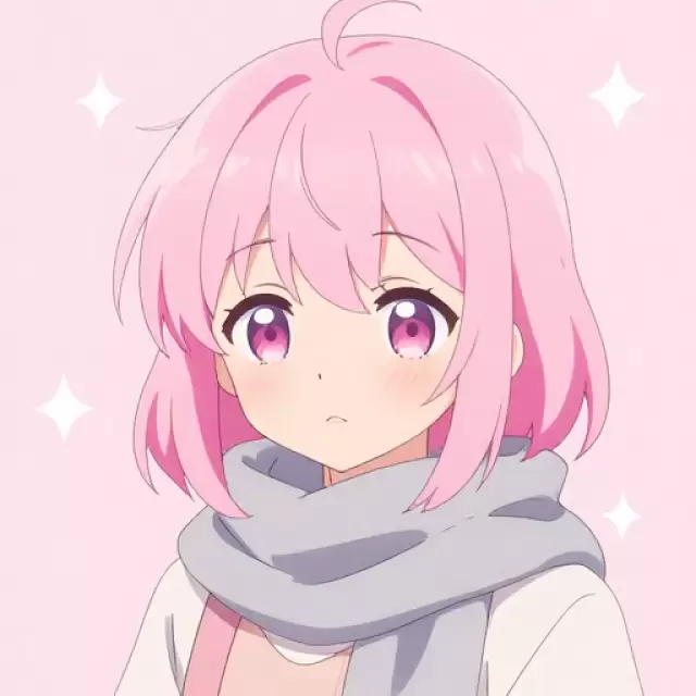 Pastel Pink-haired Girl with Grey Scarf