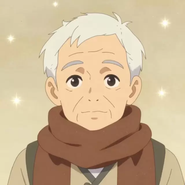 White-haired Elderly Man with Brown Scarf