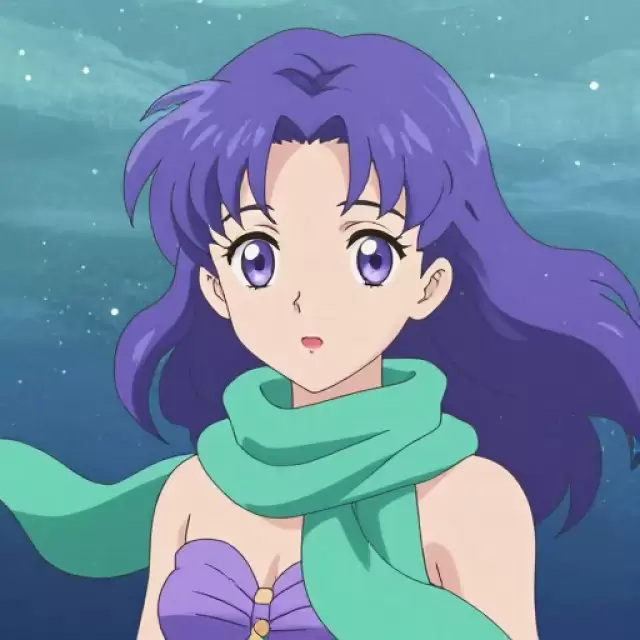 Violet-haired Mermaid with Sea Green Scarf