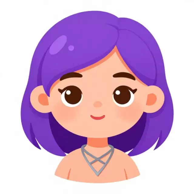 Girl with Purple Bob and Geometric Necklace