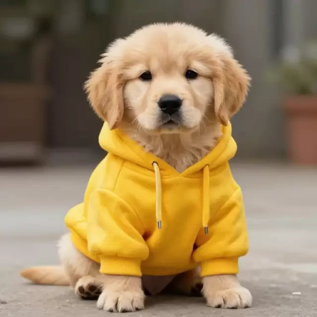 Puppy in Yellow Hoodie