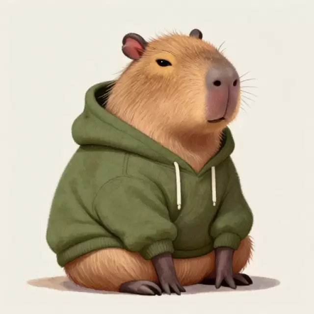 Capybara in Olive Hoodie
