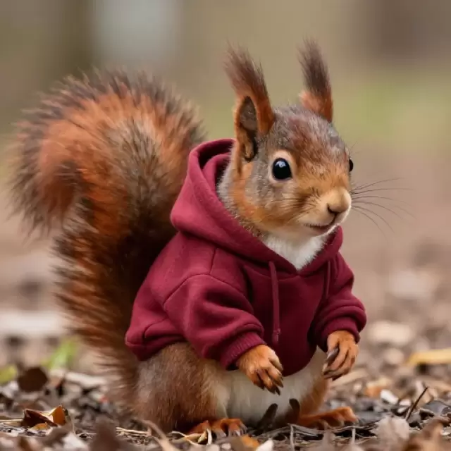 Squirrel in Maroon Hoodie